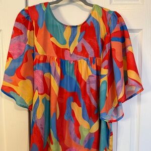 Flying Tomato Multicolor Empire Waist Top | Bell Sleeves | Women’s Large